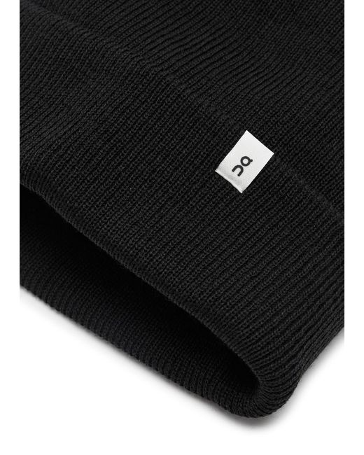 On Shoes Black On Ribbed Wool Beanie