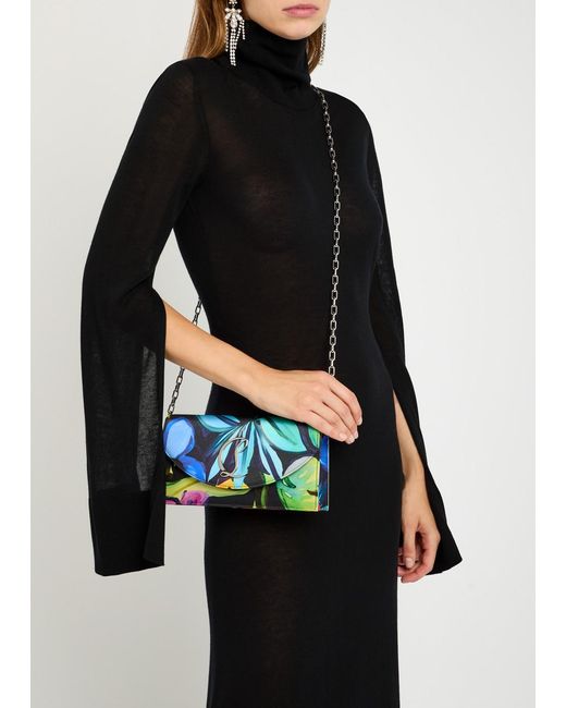 Christian Louboutin Blue Floral-Print Satin-Crepe Clutch