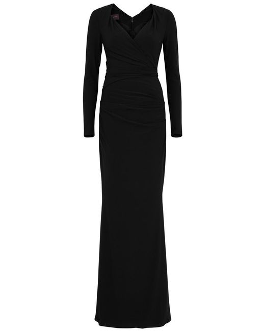 Talbot Runhof Black Wrap-effect Gown