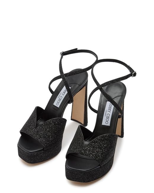 Jimmy Choo Black Karli 125 Glitter Leather Sandals