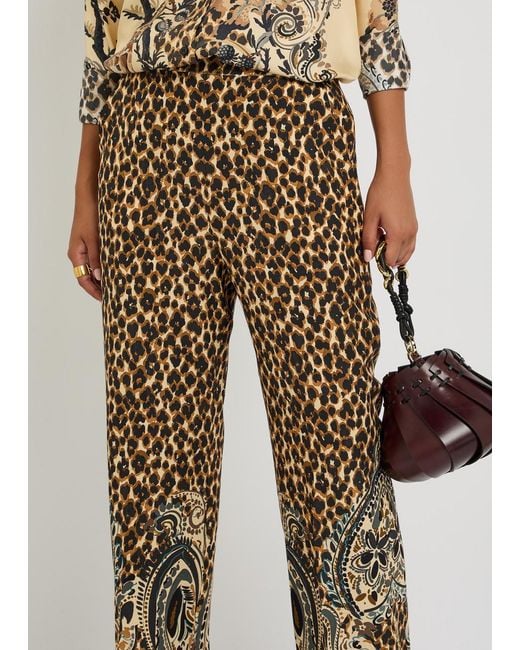 Etro Natural Leopard-Print Straight-Leg Silk Trousers