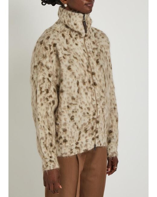Brunello Cucinelli Natural Lynx-Jacquard Brushed Mohair-Blend Cardigan