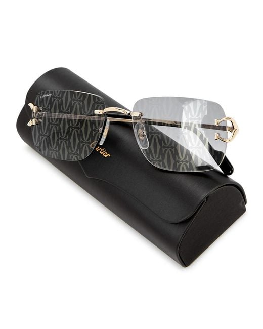 Cartier Blue Rimless Rectangle-Frame Sunglasses, Sunglasses, Lenses