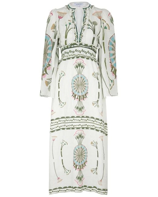 Lug Von Siga White Tess Floral-print Linen Midi Dress