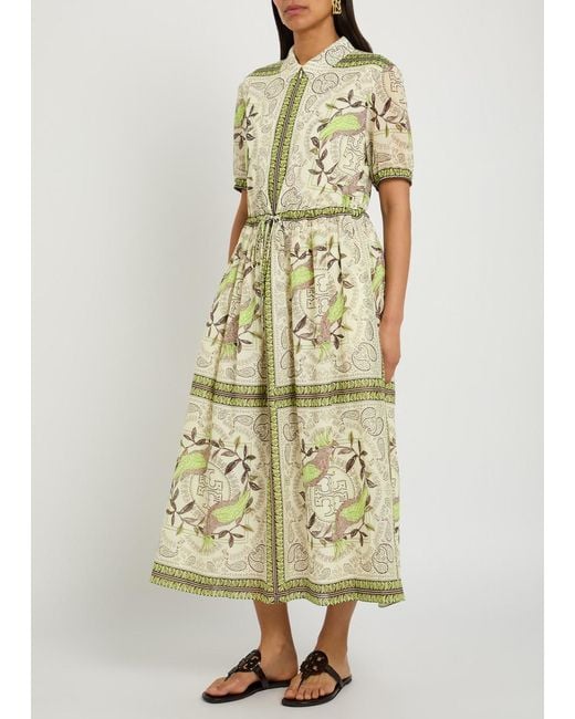 Tory Burch Metallic Printed Silk And Cotton-Blend Midi Shirt Dress