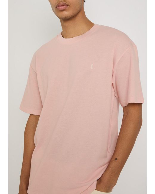 Saint Laurent Pink Logo-Embroidered Piqué Cotton-Blend T-Shirt for men