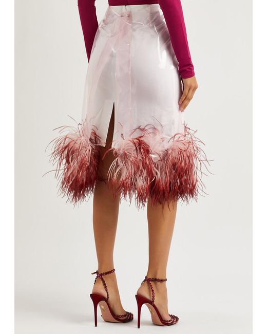 16Arlington White Vada Feather-trimmed Layered Midi Skirt