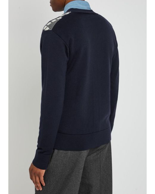 Officine Generale Blue Pattern Wool Cardigan for men