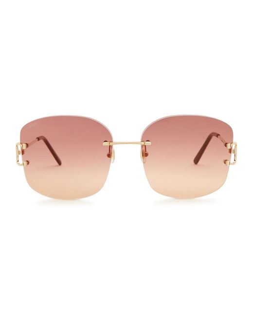 Cartier Pink Signature C De Rimless Oversized Sunglasses