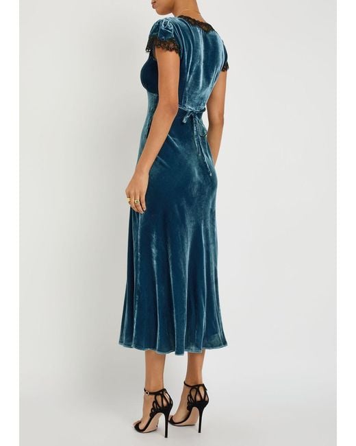 Rixo Blue Clarice Lace-Trim Georgette Midi Dress