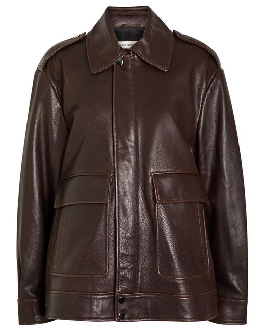 Nour Hammour Brown Drey Leather Jacket