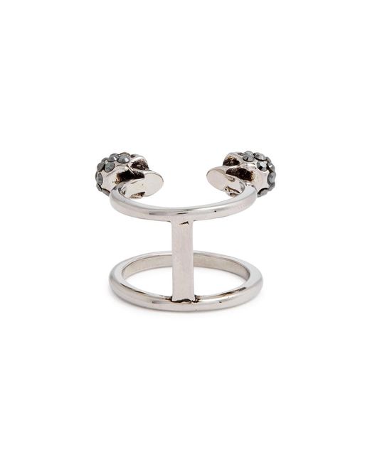 Alexander McQueen White Twin Skull Crystal-embellished Ring