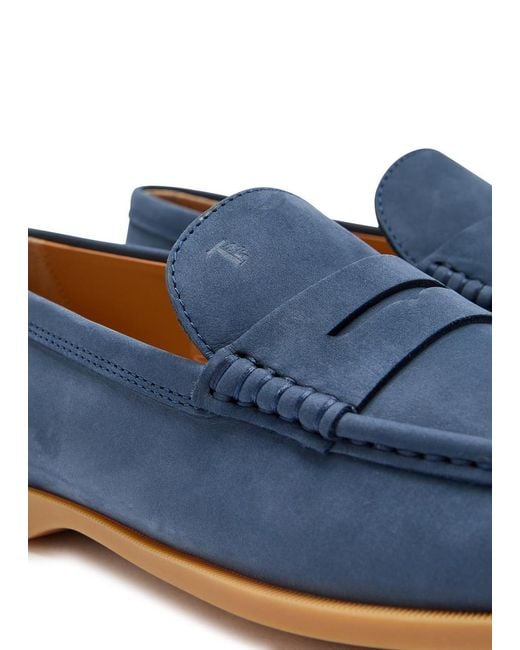 Tod's Blue Gomma Leggero Nubuck Loafers