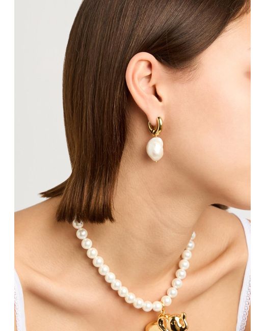 Timeless Pearly Metallic Pearl And Shell 24Kt-Plated Hoop Earrings