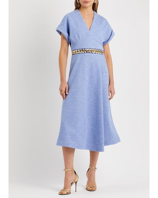 Rebecca Vallance Blue Carine Bouclé Woven Midi Dress