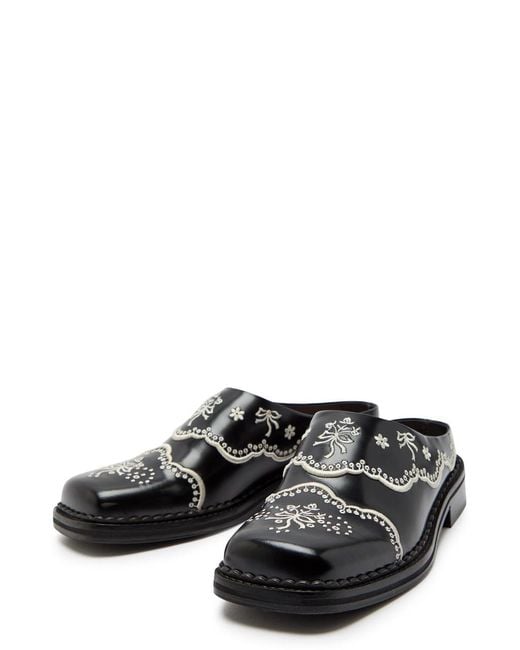 Simone Rocha Black Embroidered Leather Mules