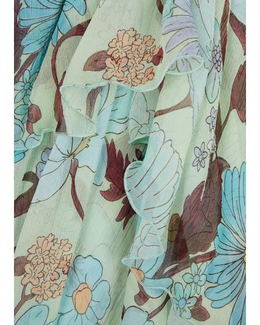 Stella McCartney Green Floral-print Tiered Silk Maxi Dress