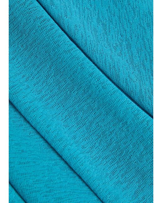 Ganni Blue Draped Asymmetric Mesh Midi Dress