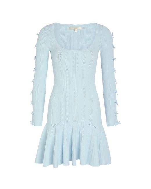 LoveShackFancy Blue Seychelle Bow-Appliquéd Pointelle-Knit Mini Dress