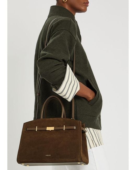 DeMellier London Brown The Hudson Midi Suede Top Handle Bag