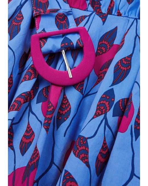 Diane von Furstenberg Blue Lindy Printed Stretch Cotton-poplin Midi Dress