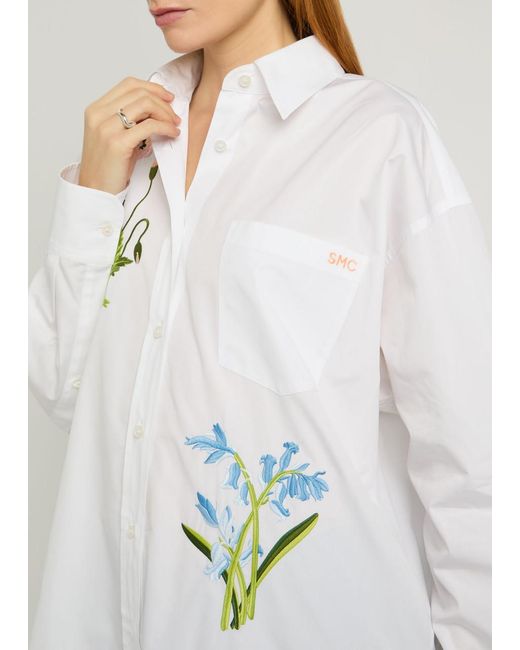 Stella McCartney White Floral-Embroidered Cotton-Poplin Shirt