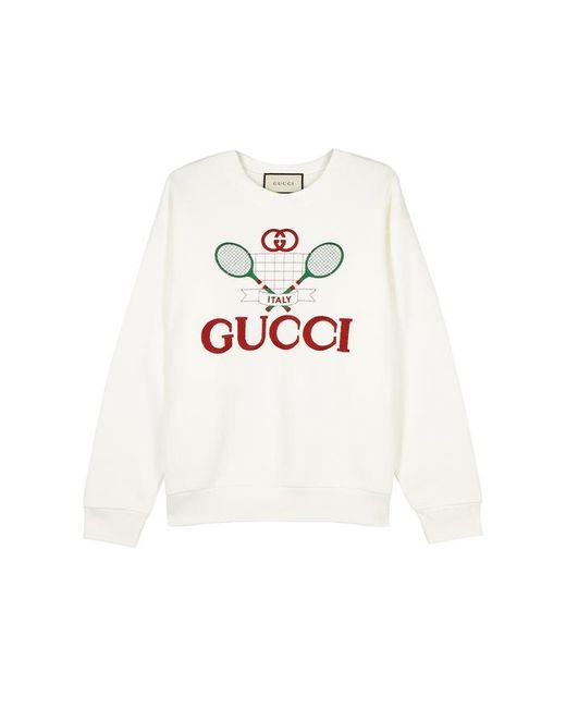 Gucci White Tennis Logo-embroidered Cotton-jersey Sweatshirt