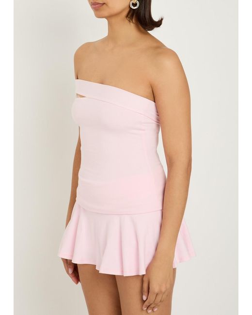 Skims Pink Asymmetric Stretch-Cotton Top