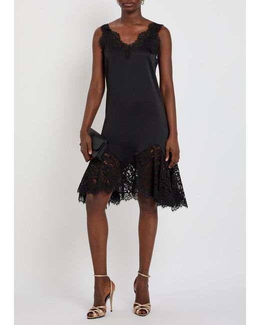 Stella McCartney Black Lace-Trim Satin Mini Dress