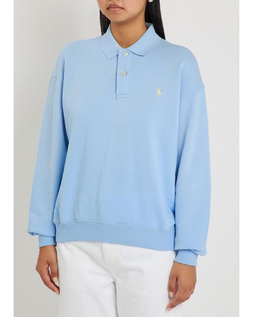 Polo Ralph Lauren Blue Logo-Embroidered Cotton-Blend Polo Sweatshirt