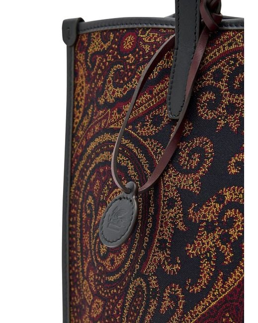 Etro Red Lovtter Large Paisley-Jacquard Leather Tote