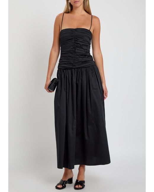 TOVE Black Amina Gathered Cotton Midi Dress