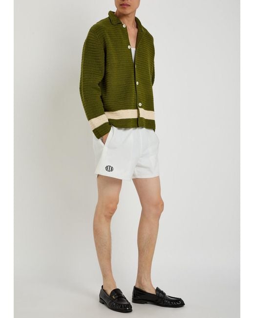 Bode White Field Logo-Embroidered Cotton-Twill Shorts for men