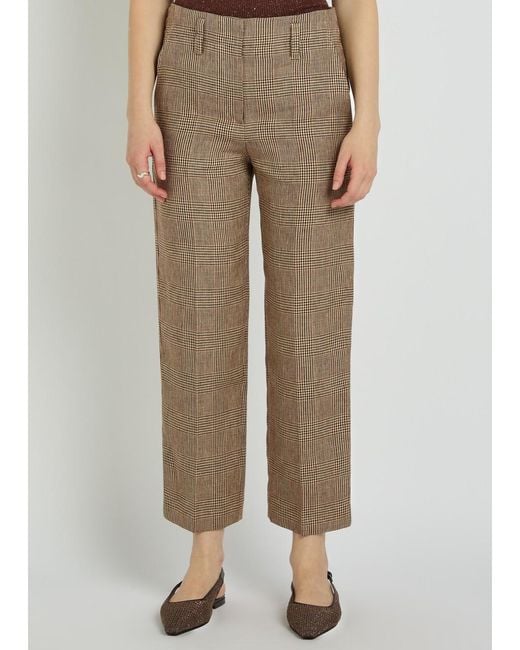 Brunello Cucinelli Natural Houndstooth Straight-Leg Trousers