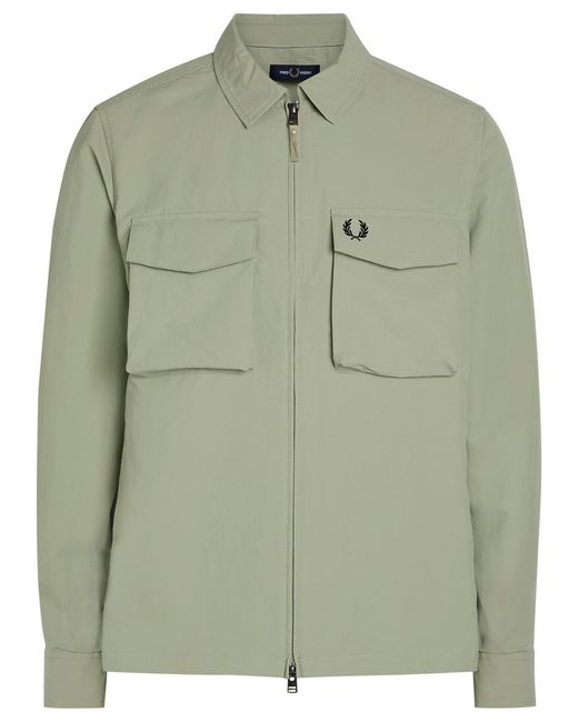 Fred Perry Green Logo-Embroidered Crinkled Shell Overshirt for men