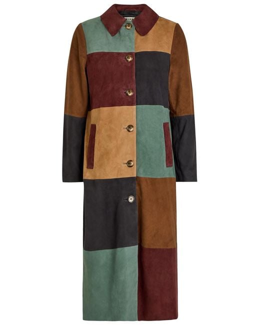 Rixo Green Milly Patchwork Suede Coat