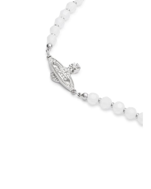Vivienne Westwood White Messaline Orb Beaded Bracelet