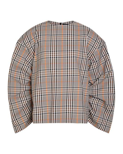 A.W.A.K.E. MODE Gray Checked Drawstring Cotton-Blend Top