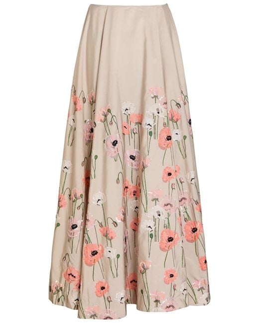 BERNADETTE Natural Kennedy Floral-Embellished Satin-Poplin Maxi Skirt