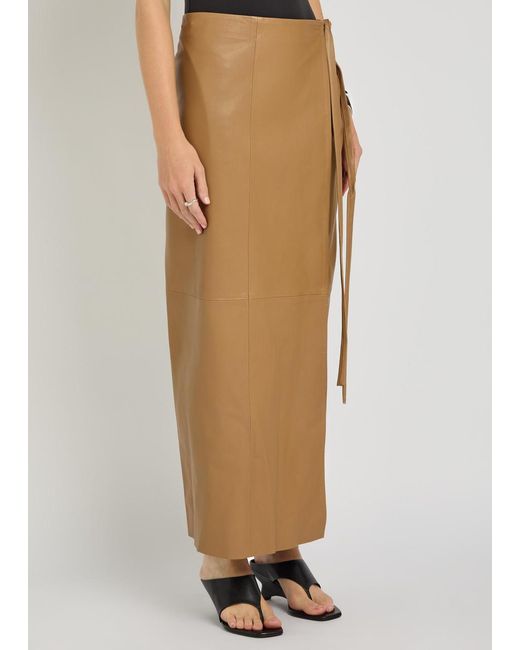 Nour Hammour Natural Leather Maxi Wrap Skirt
