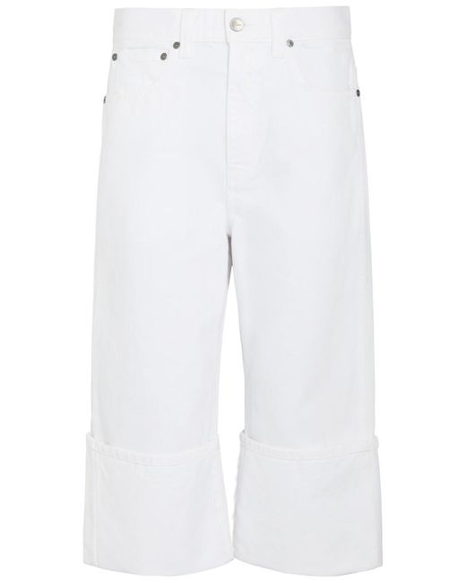 Khaite White Boyle Cuffed Wide-Leg Jeans