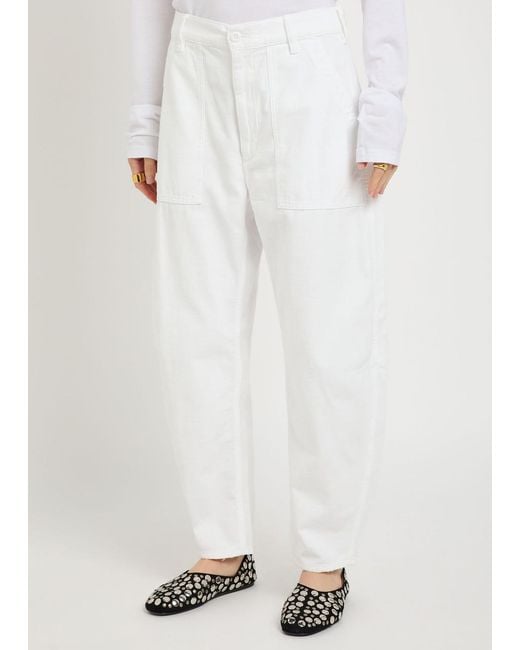 Polo Ralph Lauren White Barrel-Leg Cotton Trousers