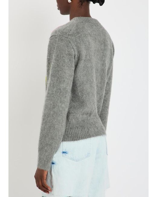 Maison Margiela Gray Floral-Intarsia Brushed Wool-Blend Jumper