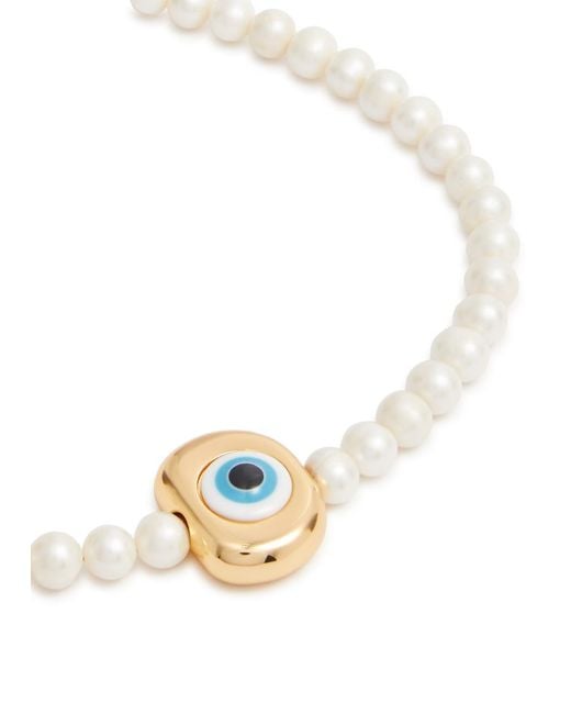 Timeless Pearly White Timeless Y Evil Eye Necklace