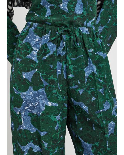 Dries Van Noten Green Puvis Printed Silk-Chiffon Trousers