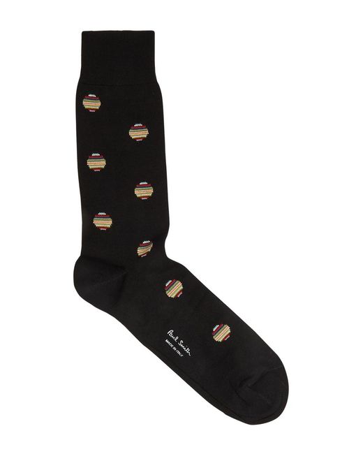 Paul Smith Black Polka-dot Intarsia Stretch-cotton Socks for men