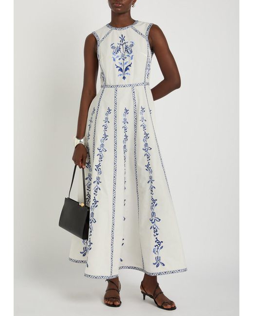 Emporio Sirenuse White Clodette Embroidered Cotton-Poplin Midi Dress