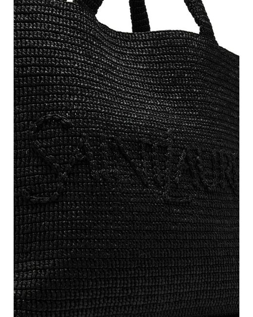 Saint Laurent Black Logo-Embossed Raffia Tote for men