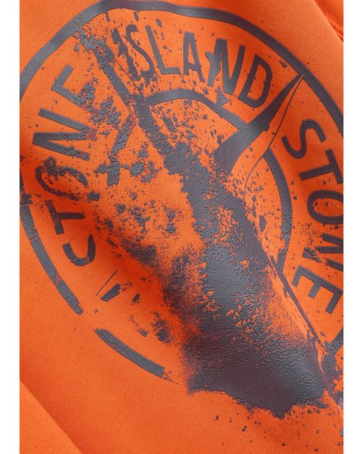 Stone Island Orange Printed Cotton Sweatshirt for men
