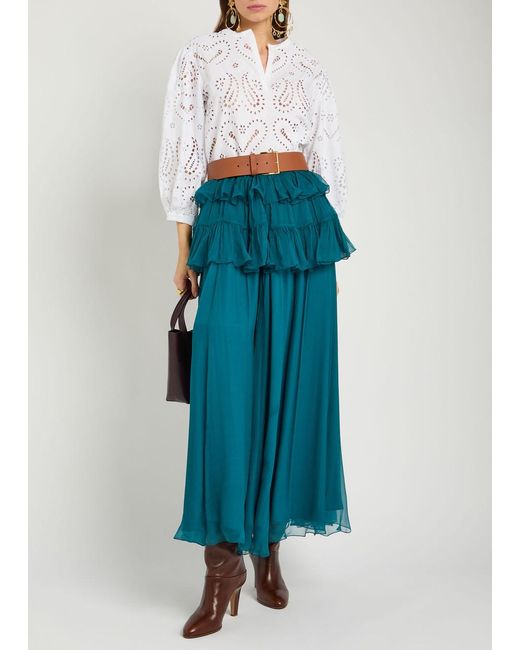 Etro White Open-Embroidery Cotton-Blend Blouse